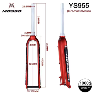 MOSSO Mountain Bike Fork Mountain Disc Brake Bicycle Front Fork Carbon Fiber Cone Tube Hard Fork For 27.5 Inch 29 Inch