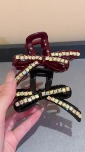 Korean Colorful Diamond Bow Hair Clip Niche Fashion Design Shark Clip Exquisite Sweet and Cool Style Hair Accessory