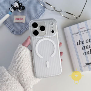 For iPhone 17 Pro Max Case Magnetic PC Skin Friendly Hard Stripe Phone Case For Plus 16 15 14 13 12 Cover Aesthetic Korean Cute