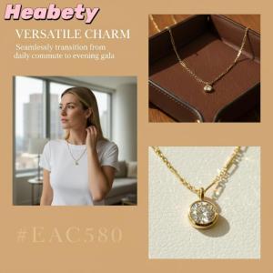 Heabety Stylish Gold Color Plated Bead Chain Necklace for Women Geometric White Zircon Pendant for Festive Occasions
