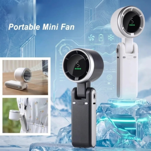 BEST PICK : HF03Pro Foldable Turbo Fan 4000mAh Battery Digital Display Mini Fan Rechargeable 5 Gears Strong Wind Jet Fan Portable Handheld Fan With Lanyard Hanging Neck Fan For Commuting To Work And Outdoor Sports