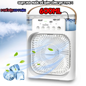 Quạt Điều Hòa Hơi Nước Mini 600ml Tích Hợp Đèn Led Quạt Phun Sương Tạo Ẩm Làm Mát 3 Chế Độ Để Bàn màu đen