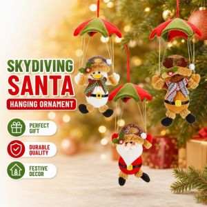 Christmas Parachute Hanging Ornaments Santa Snowman Reindeer Flannel Plastic Tree Window Decor