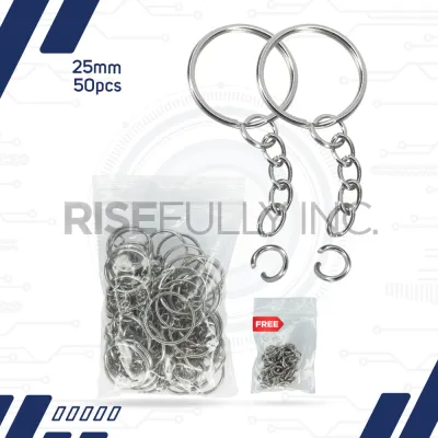 RIsefully 50pcs 25mm DIY Jewelry Pendant Keychains/Split Ring Keyfob Keychain/Silver Blank Keyring