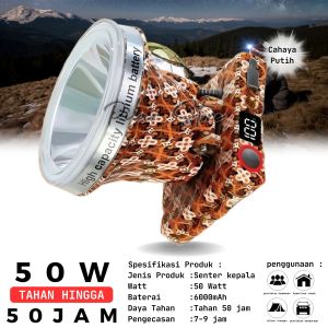Senter Kepala 50 watt LED LUBY L-1912L Headlamp Diving Super Terang Cahaya Putih Outdoor Headlight Tahan 50Jam Baterai POLYMER