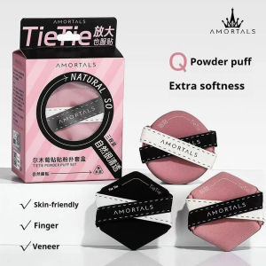 AMORTALS TieTie Air Cushion Puff Makeup Set Box - Double-Sided Cushion Puff for Wet Dry Application - Natural Softness - Sticker Powder Puff for Eyes Nose and Concealer