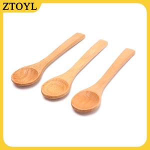 ZTOYL 1X bằng gỗ tròn tre muỗng canh trà cà phê muối muỗng dụng cụ nhà bếp dao kéo