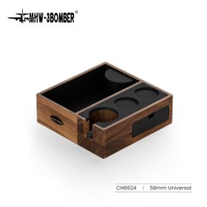 MHW-3BOMBER Multifunctional Wood Knock Box Adjustable Tamping Station Fit 51-58mm Espresso Portafilter Home Barista