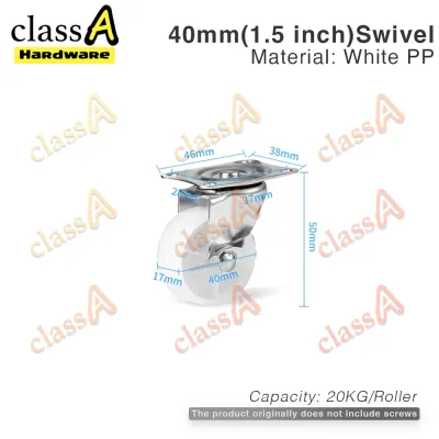 ClassAHW White Nylon Roller Caster Wheel Brake Swivel Rigid Fixed Thread Stem Roda Putih M8 M10 25mm 32mm 50mm 75mm