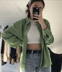 Koraru Kemeja Wanita Dewasa Oversize Bahan Linen Lengan Panjang Double Pocket - Atasan Wanita Korean Shirt Kekinian