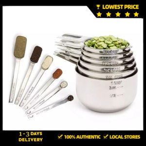 【Time-limited Promotion+Hot Sale+COD】13Pcs Set Multi Purpose Stainless Steel Measuring Cup Measuring Spoons Cooking Baking Tools with Scale Kitchen Gadgets Measuring Cups Spoons Measuring Cups Set of 13 with 1/8 Cup Coffee ScoopStainless Steel Metal