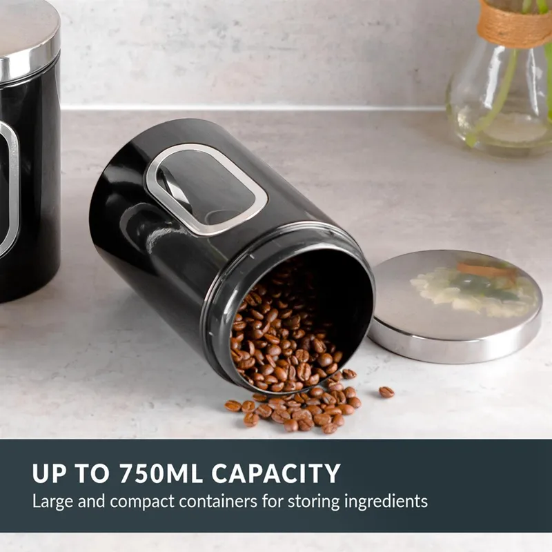 Piece Kitchen Canister Set with Secure Lids&Viewing Window Black