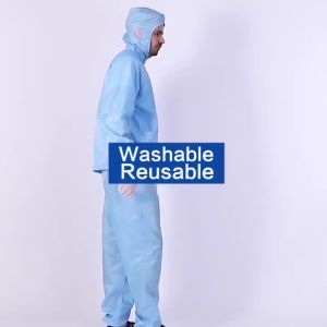 Clean room suit 2 in 1 Ppe Suit Washable Antistatic Coverall Men Work Wear esd Baju Bengkel Working Overall Workshop Clothes Jacket Kerja and Pants Lab suit labour Worker Electronic Food Safety Factory Kilang Uniform Chemical Clothing