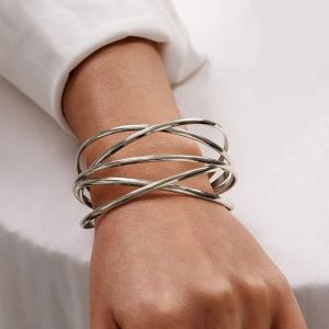 FLYING Adjustable Alloy Open Bracelet Geometric Multi-layer Cuff Bangle Fashion Wide Bangle Women