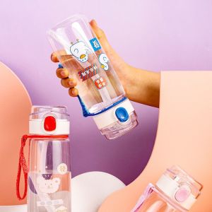 Botol Minum Tali Transparant Model Ekslusif & Aesthetic Tombol Flip On 550ml Free Box