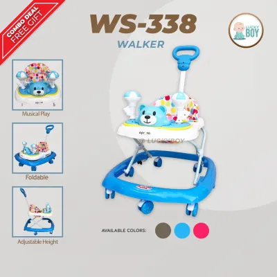 Apruva WS-338 Blue Walker with Push Bar Handle for Baby