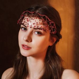 AZDH หัวเครื่องประดับงานแต่งงาน มงกุฎตาข่ายผมประดับลูกปัดคริสตัล ที่คาดผมที่สง่างาม ทำด้วยมือ มงกุฎเพชรประดับระยิบระยับ ประณีต หรูหรา ที่คาดผมเจ้าสาว ผู้หญิง