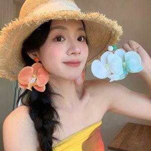 YAOO Alloy Butterfly Orchid Earrings Beach Jewelry Simulated Flower Flower Earrings Retro Exaggerated Flower Drop Earrings Wedding
