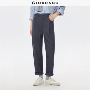 GIORDANO Women Pants Pleated High Waist Brushed Twill Pants Slant Pockets Solid Color Chic Fashion Smart Casual Pants 05415694