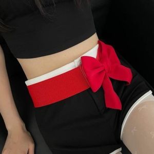 YSUNNY ยางยืด สายรัดเอวโบว์ใหญ่ นุ่มนวล ผ้า ขอบเอวกว้าง วินเทจ สง่างาม สายรัดชุดราตรี ปาร์ตี้