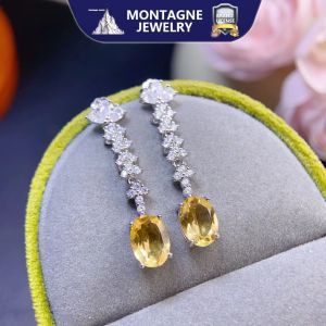 Montagne Jewelry Natural 6x8mm Citrine Yellow Crystal Earrings for women Crystal Inset Elegant Design Fine Jewellery 925 Silver Stud Earrings