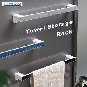 JustLiving Wall Mounted Towel Rack with 2pcs Stickers Plastic Suction Cup Towel Hanger Toilet Punch-free Towel Bath Towel Rack Bathroom Towels Holder Organizer Bath Supplies