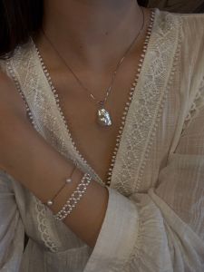 Unique Baroque Pearl with Silver Snake Chain Necklace