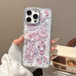 [Mới] khung & viền dòng kim cương vỏ điện thoại IMD nhiều giai điệu & họa tiết hình mèo có vòng đeo tay cho iPhone 11 12 13 14 15 16 Series