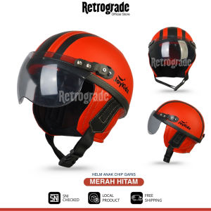 Retrograde Helmet Helm Anak Retro Untuk Usia 1 2 3 4 5 Tahun Kaca Riben Merah Hitam