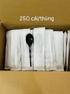 250 muỗng nhựa bọc màng dùng 1 lần muỗng bọc giấy muỗng nhựa trà sữa muỗng màng giấy thìa nhựa bọc màng thìa nhựa bọc giấy