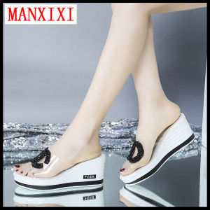 MANXIXIยี่ห้อแฟชั่นหนาด้านล่างรองเท้าแตะพื้นไม้3.15นิ้วรองเท้าแตะสวยงามสําหรับผู้หญิง (ขนาด35-40)