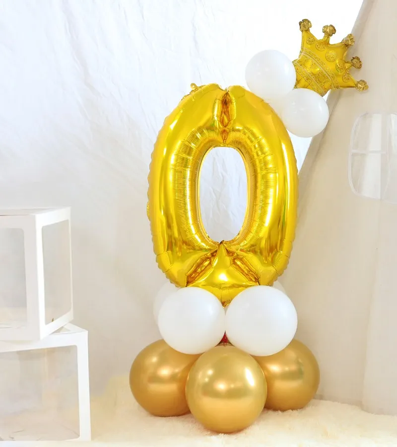 32inch Number Balloons Stand Kid Boys Girls Crown Gold Balloon Set