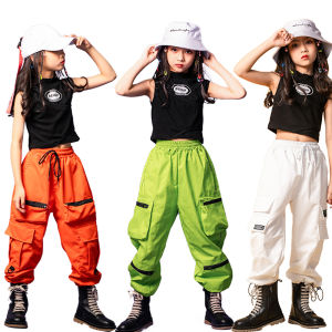 Lolanta Kids Girls Sleeveless Crop Tops Or Cargo Pants Clothes Children Hip Hop Dance Workout Outfits