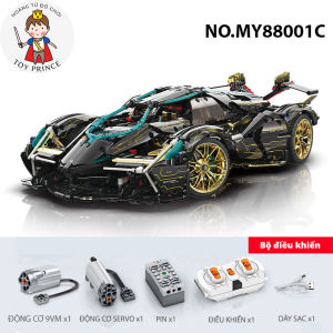 Đồ Chơi Lắp Ráp Kiểu LEGO RC Technic Mô Hình Điều Khiển Từ Xa Siêu Xe Lamborghini V12 Vision GT Black MY88001C Moyu