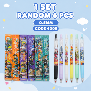 Sanrio Pens 0.5mm Set of 6 (Random Characters) – Kuromi Melody Pompompurin Hangyodon Kitty Cinnamoroll Naruto