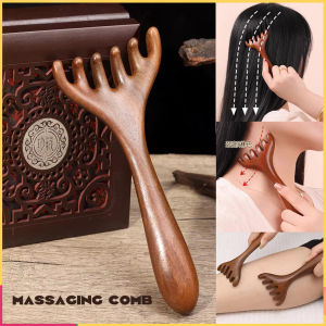 Six-Claw Massage Comb Natural Sandalwood Scalp Body Meridian Massage Comb Facial Scraping Gua Sha Tool Back Scratcher Wide Tooth Anti-static Promote Blood Circulation Relax Body