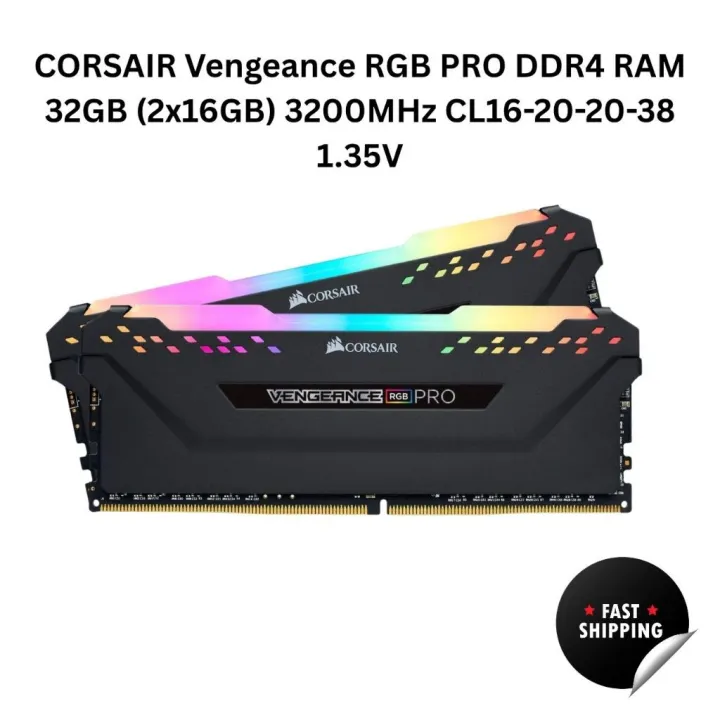 CORSAIR Vengeance RGB PRO DDR4 RAM 32GB (2x16GB) 3200MHz CL16-20-20-38 1.35V Intel AMD Desktop Computer Memory