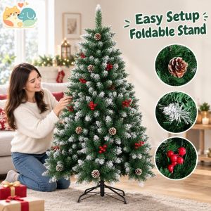 Artificial Christmas Tree Pvc Pine Foldable Easy Setup Natural Full Look Metal Stand Reusable Home Holiday Decor Gift