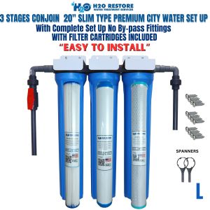 Water Filtration System Top Selling 3 Stages 20" Slim Type City Water Premium Set Up Complete Set With Gray UPVC Fittings with 1 Washable Filter and 1 Carbon Block 1 Disposable Granulated Carbon Different Variation