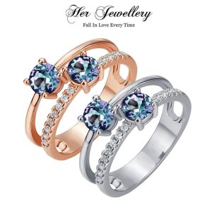 Her Jewellery Twin Alexandrite Ring - Exquisite Lab-Cultivated Alexandrite Gem plated with 18K Gold