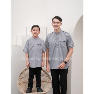 Baju Koko Kurta Couple Ayah dan Anak - Koko Kurta Lengan Pendek Motif Asmat - Atasan Koko Anak COD Bahan Toyobo Premium