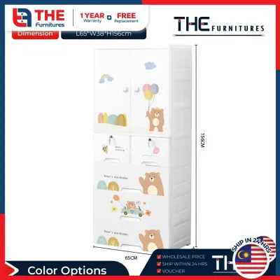 THE L65cm Cute Cartoon Kids Wardrobe Clothes Cabinet With Lock Childrens Wardrobe With Hanging