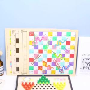 飞行棋跳棋多功能游戏棋木制五子棋象棋斗兽成人儿童学生益智玩具Catur terbang Checkers Permainan Pelbagai Guna Catur Backgammon Kayu Catur Binatang Pertempuran Orang Dewasa Kanak-kanak Pelajar Mainan Pendidikan