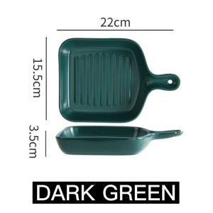ReTouch Matte Ceramic Skillet Baking Dish Griddle Pan Square Oven Tray with Handle Nordic Style RT02