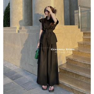 (Kèm Đai Thắt Eo) Set Áo Sơ Mi Tay Hến Nữ ELUY Kết Hợp Quần Ống Rộng Nữ Hai Màu Be Đen Phối Chất Vải Chéo Hàn - Mã N110 Mẫu Hot Trend Phong Cách Mới Nhất Phù Hợp Dân Công Sở Mặc Đi Làm Đi Đám Cưới Dự Tiệc Đi Chơi Sang Trọng Xinh Xắn