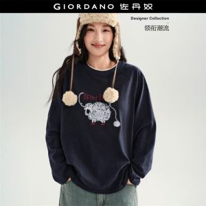Giordano Women Sheep embroidery contrast crewneck tee Free Shipping 18326318