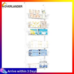 【Fast Shipping】 Rustic Style 6-Tier Over The Door Storage Box with Detachable Spice Racks for Kitchen and Pantry Organization