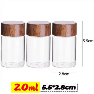 10/20/30ml Portable Mini Glass Bottles Transparent DIY Storage Container Tube Spice Jars Glass Vials with Wood Lid