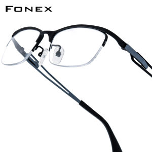 FONEX กรอบแว่นตาไทเทเนียมบริสุทธิ์ของผู้ชายดีไซน์แบบกึ่งสี่เหลี่ยมไม่มีขอบน้ำหนักเบาครึ่งขอบญี่ปุ่นน้ำหนักเบาพิเศษคุณภาพสูงกำหนดเอง85867แว่นสายตา