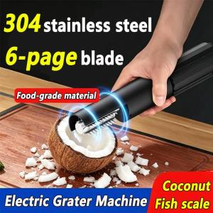 Home Coconut Grating Device Coconut Meat Scraper Electric Fish Scaler Coconut Shredder Handheld Rotating Grater with Stainless Steel Blades – for Efficient